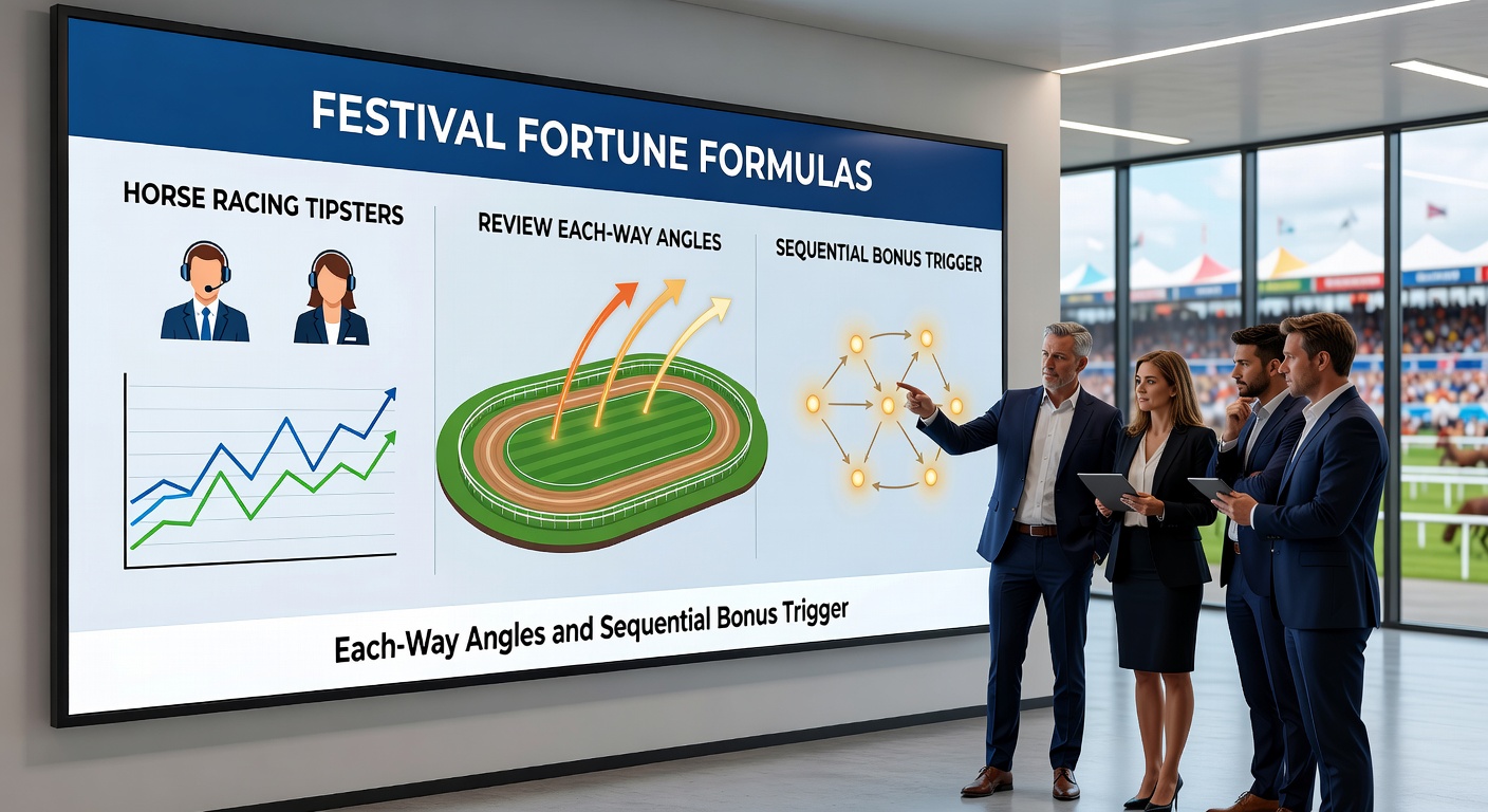 Tipster dashboard highlighting sequential bonus chains and each-way analysis for upcoming horse racing festivals