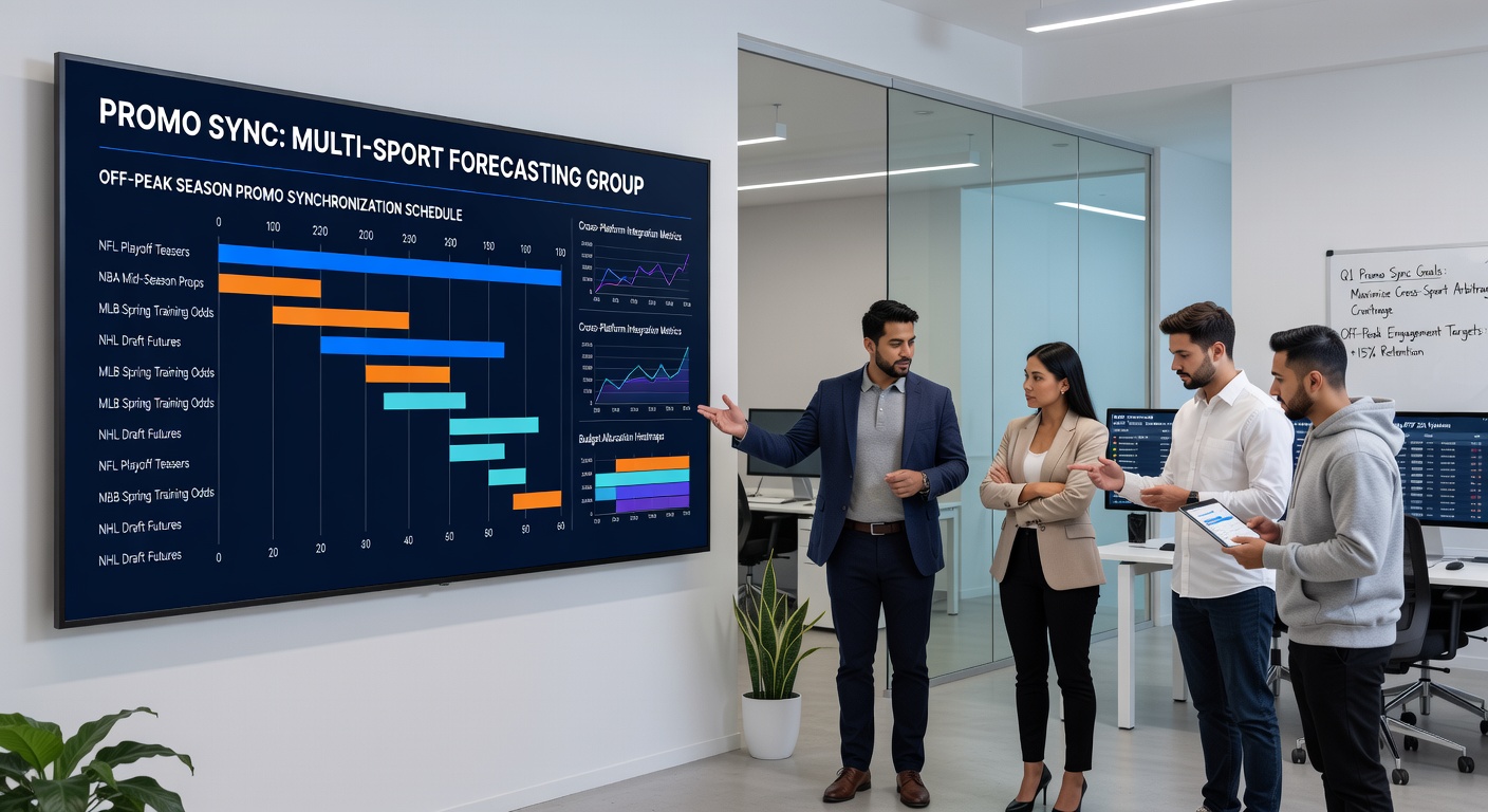 Forecasting analysts coordinating multi-sport promotion timelines on shared workspace screens