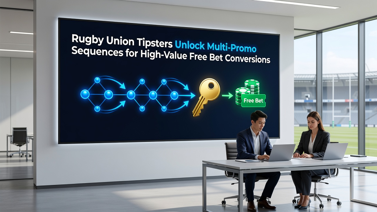 Close-up of a rugby ball and betting app interface on a smartphone, illustrating how tipsters combine promotions during live matches